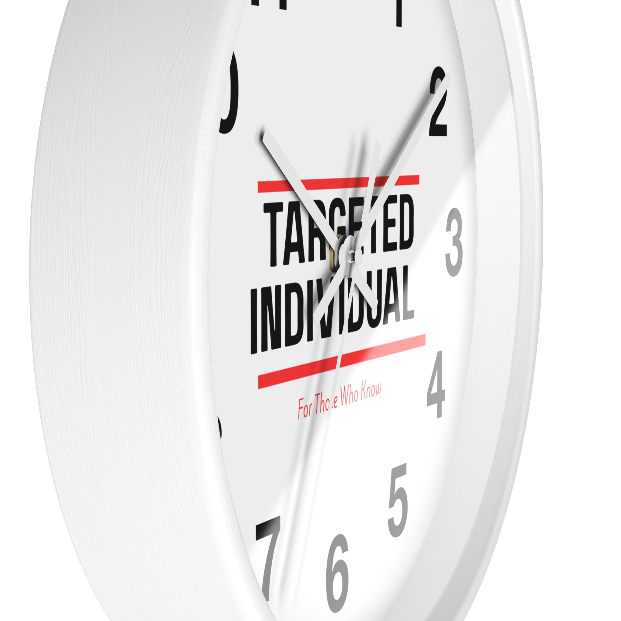 Targeted Individual Wall Clock | Bold Text, Minimalist Typography