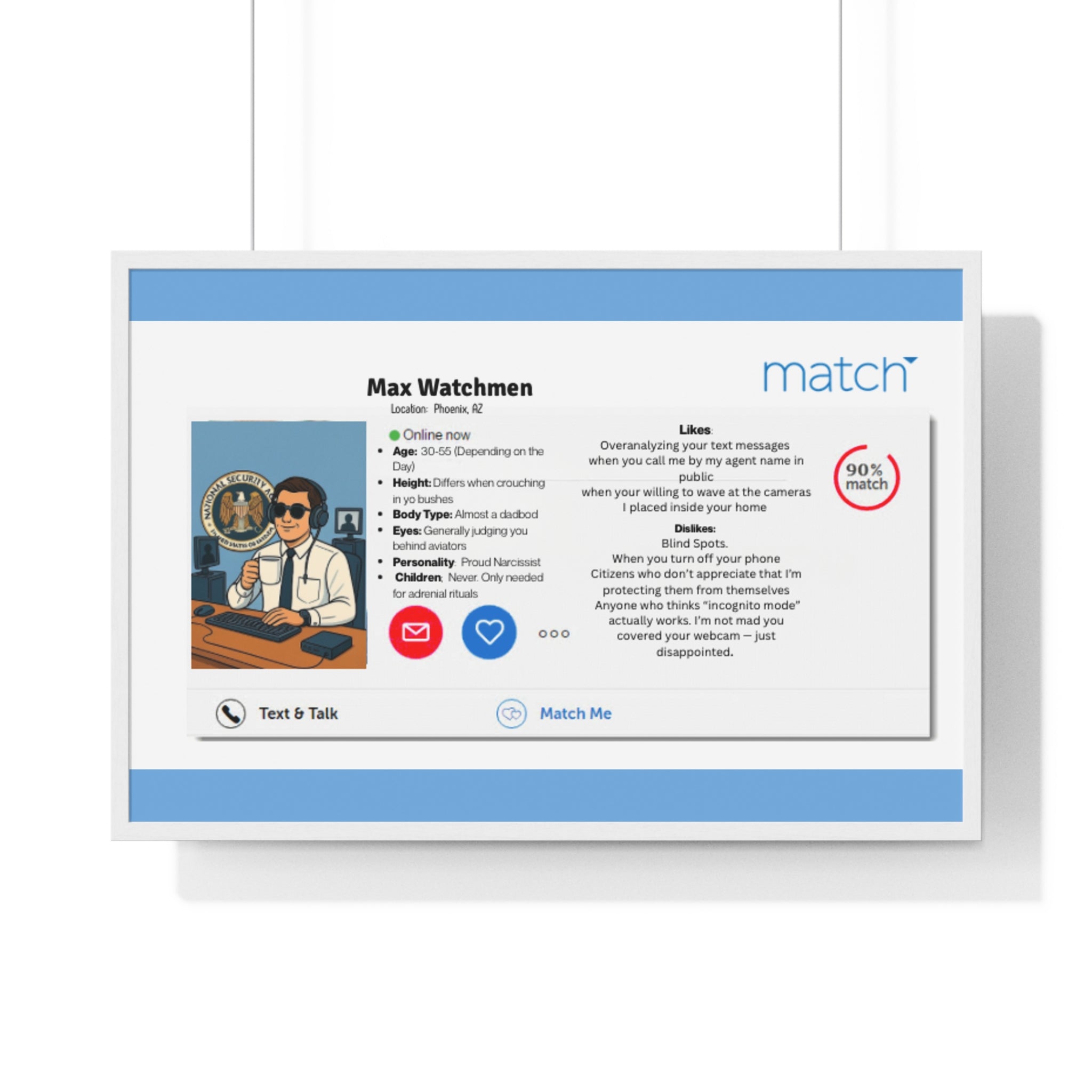 Humorous Handler Dating Profile Framed  Posterl Print