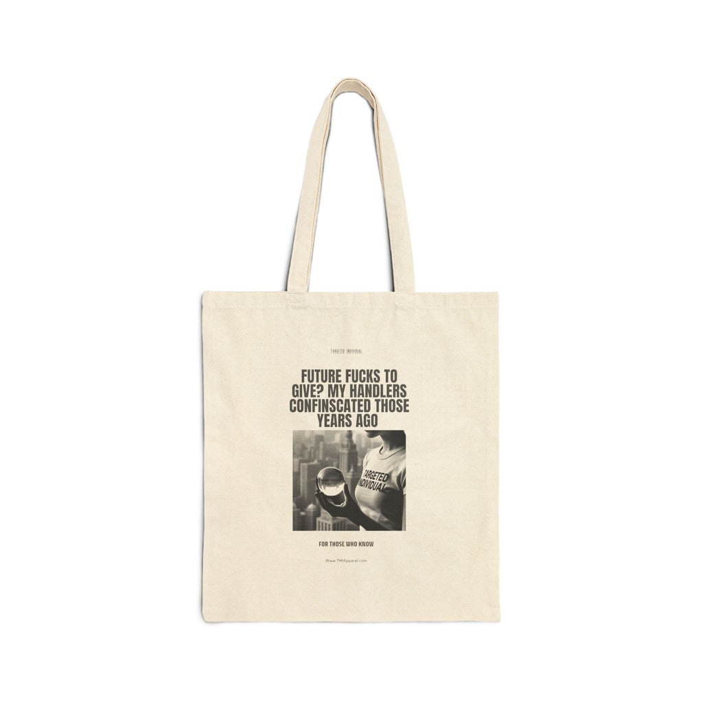Vintage Photo Tote Bag with Bold Text Quote — 'Future Fucks To Give' Cotton Canvas Tote