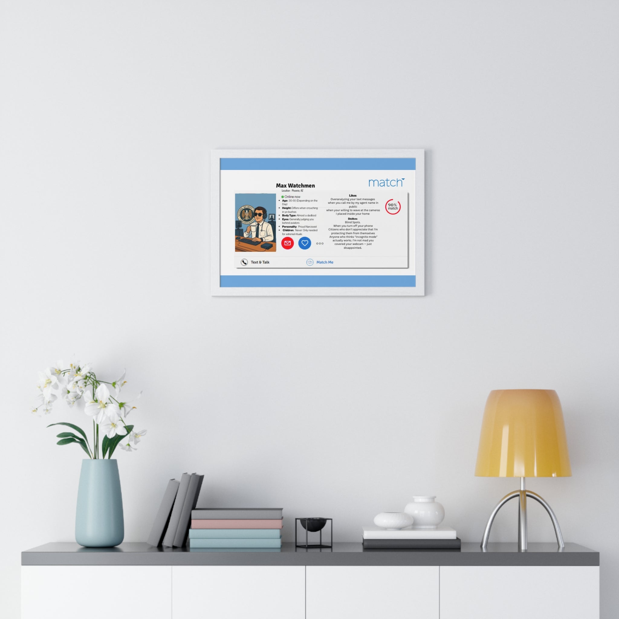 Humorous Handler Dating Profile Framed  Posterl Print