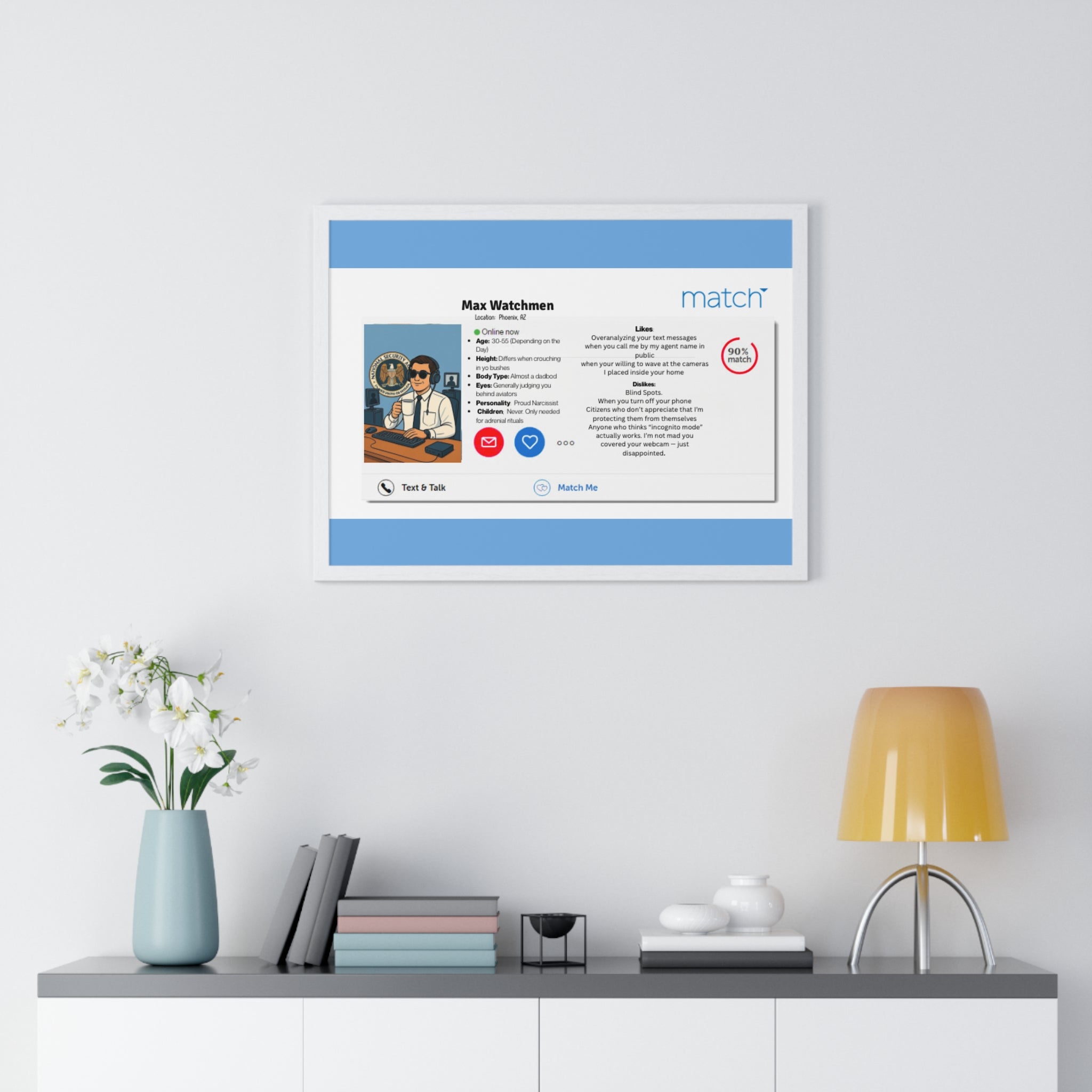 Humorous Handler Dating Profile Framed  Posterl Print