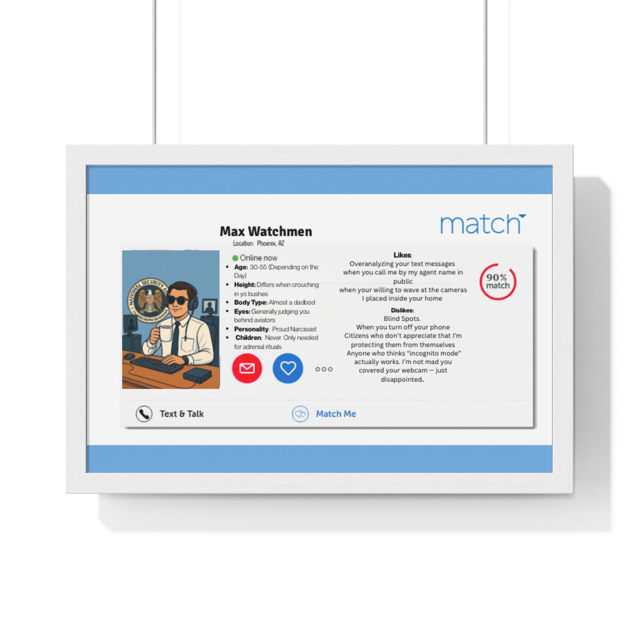 Humorous Handler Dating Profile Framed  Posterl Print